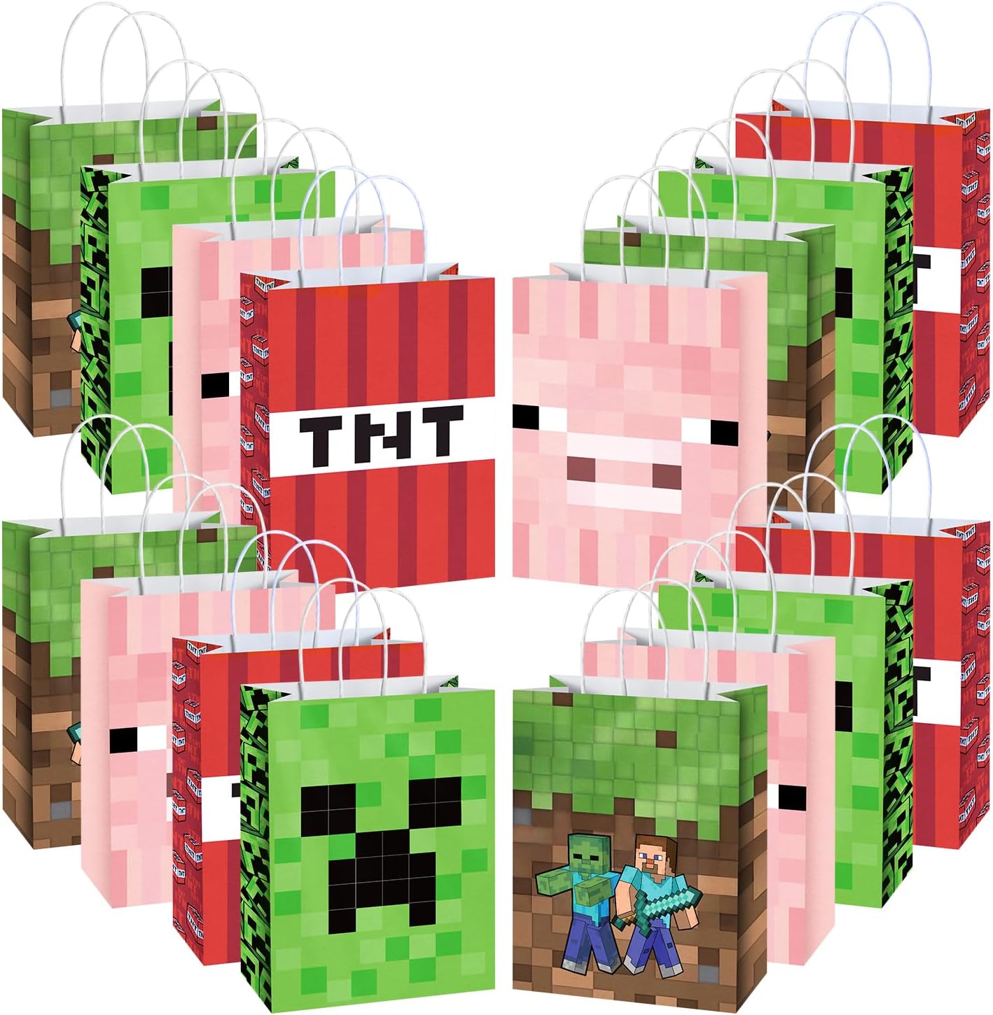 16pcs Pixel Game Party Gift Bags with Handle