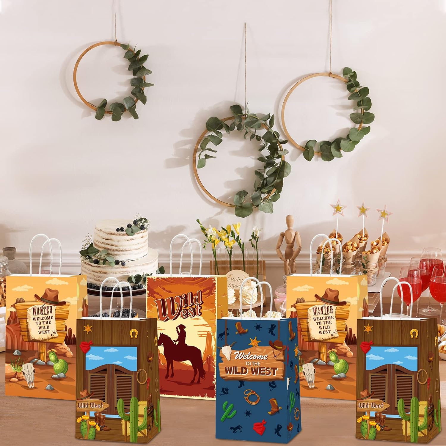 ZOIIWA 12 Pack Cowboy Gift Bags for Birthday Party Supplies