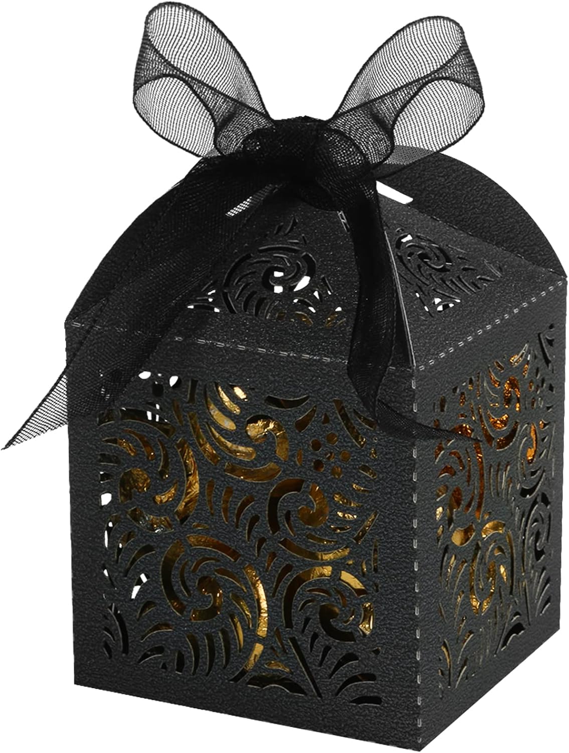 COTOPHER 100Pcs Laser Cut Black Favor Boxes