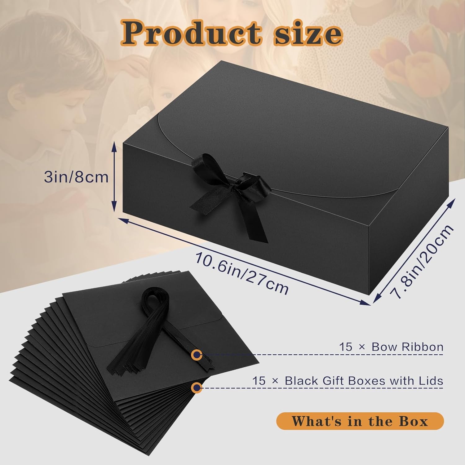 15 Pack Black Gift Boxes with Lids for Wedding and Party