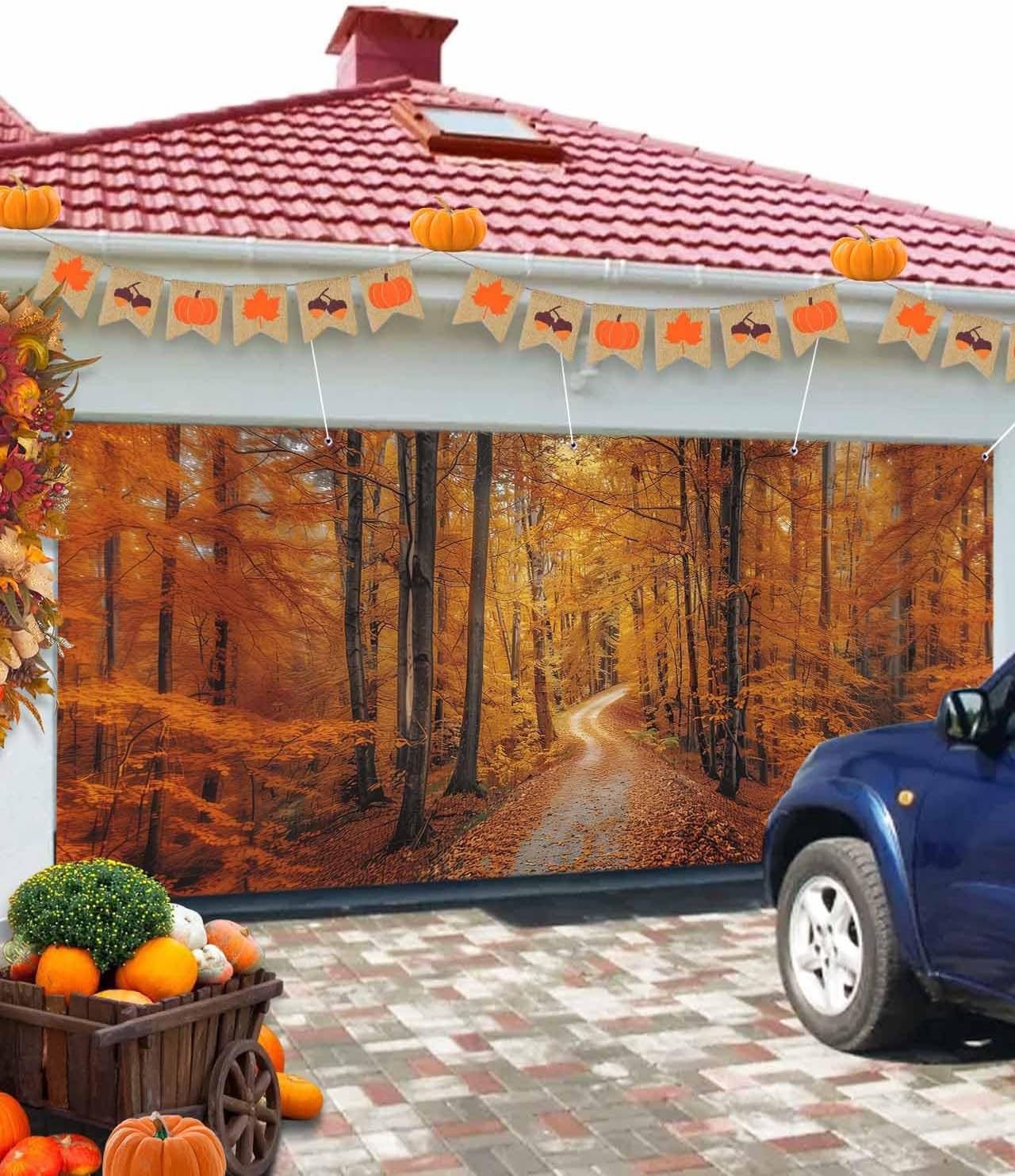 Autumn Forest Orange Leaves Garage Door Cover 7x8ft