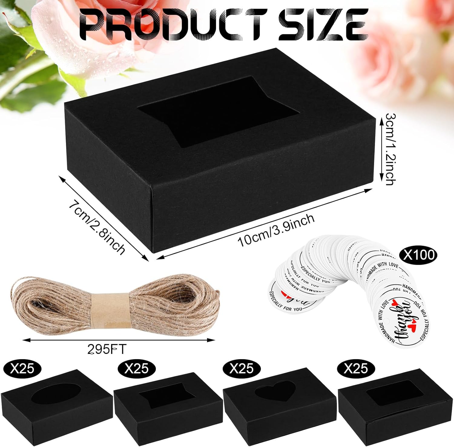 Kosiz 100 Pcs Soap Boxes with Clear Windows Black Gift Packaging