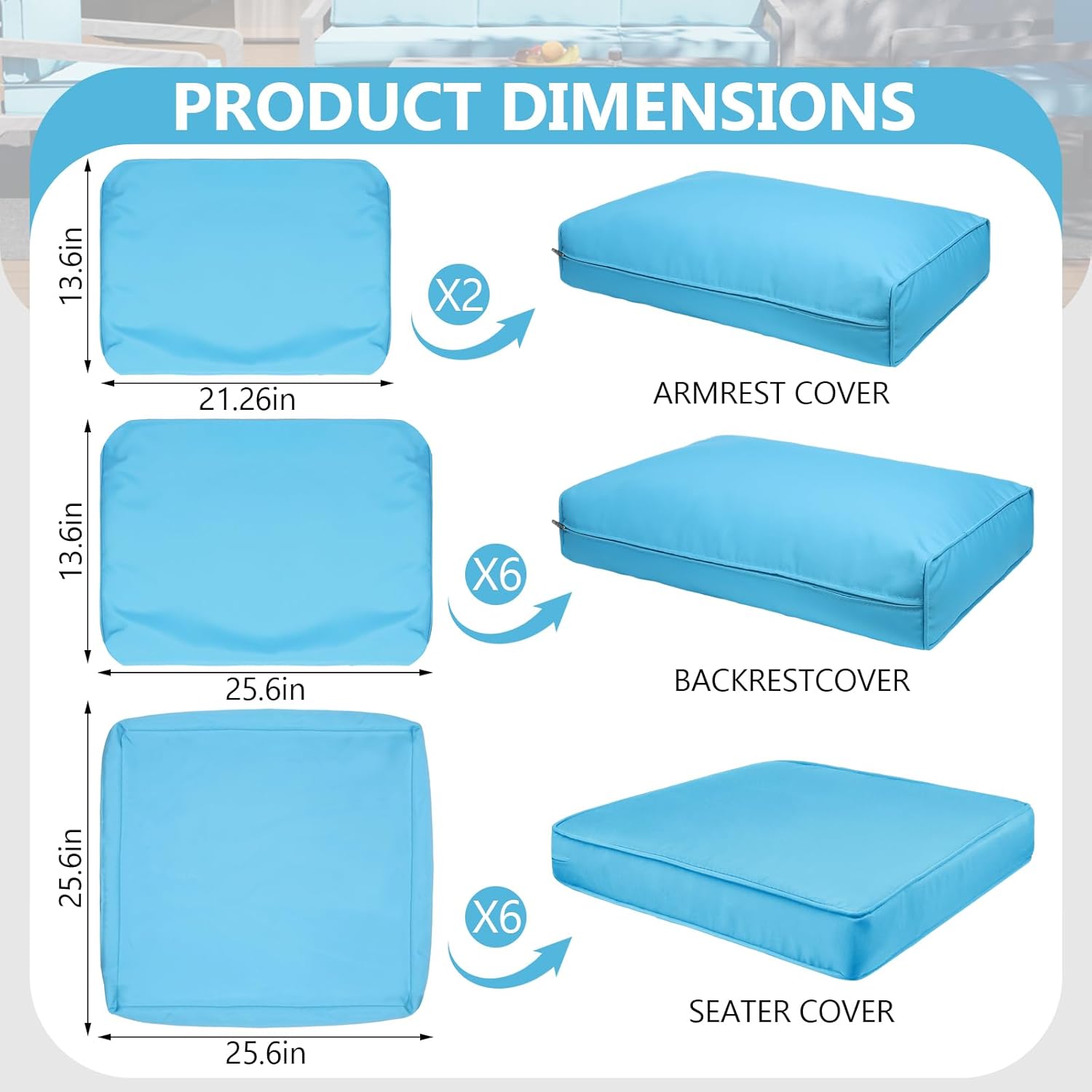 14 Piece Waterproof Patio Cushion Covers for 6-Seat Wicker Sectional Couch