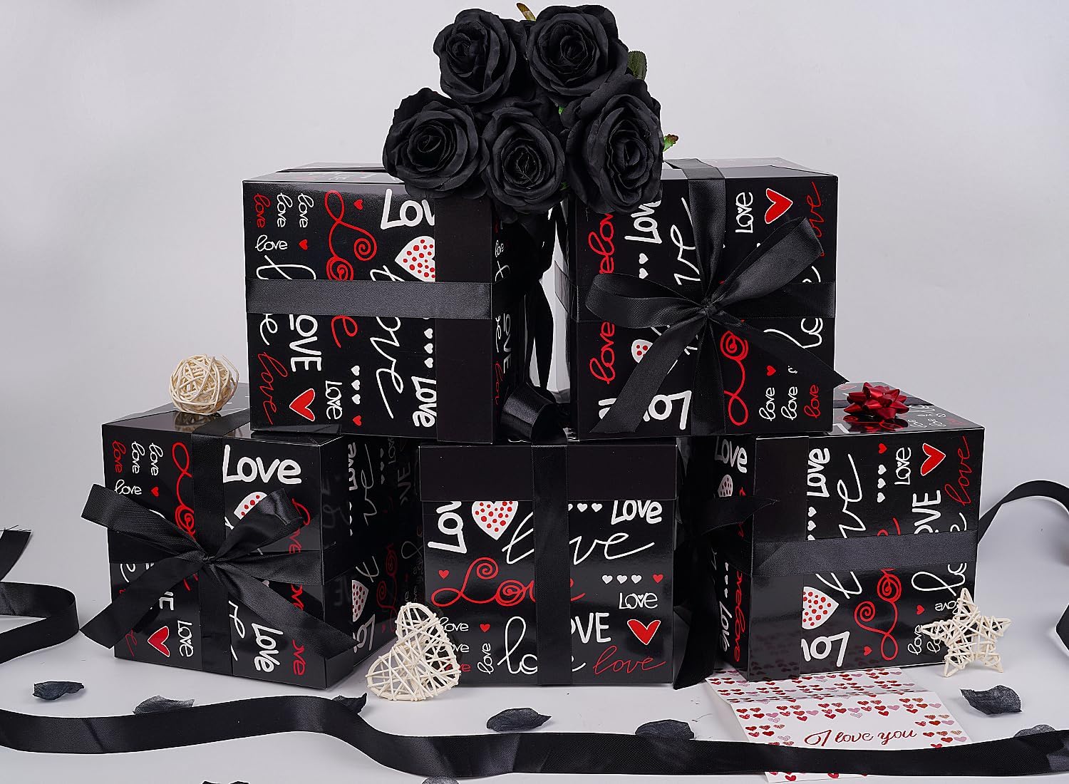 Jaywayang 5 Pack Valentine Gift Boxes with Lids and Ribbons