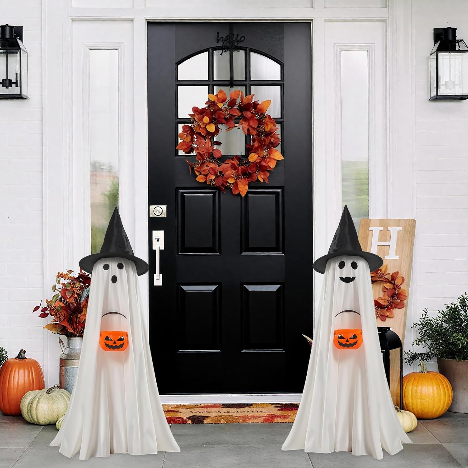 PEJOURI Halloween Decor 2 Pack Ghost Lights