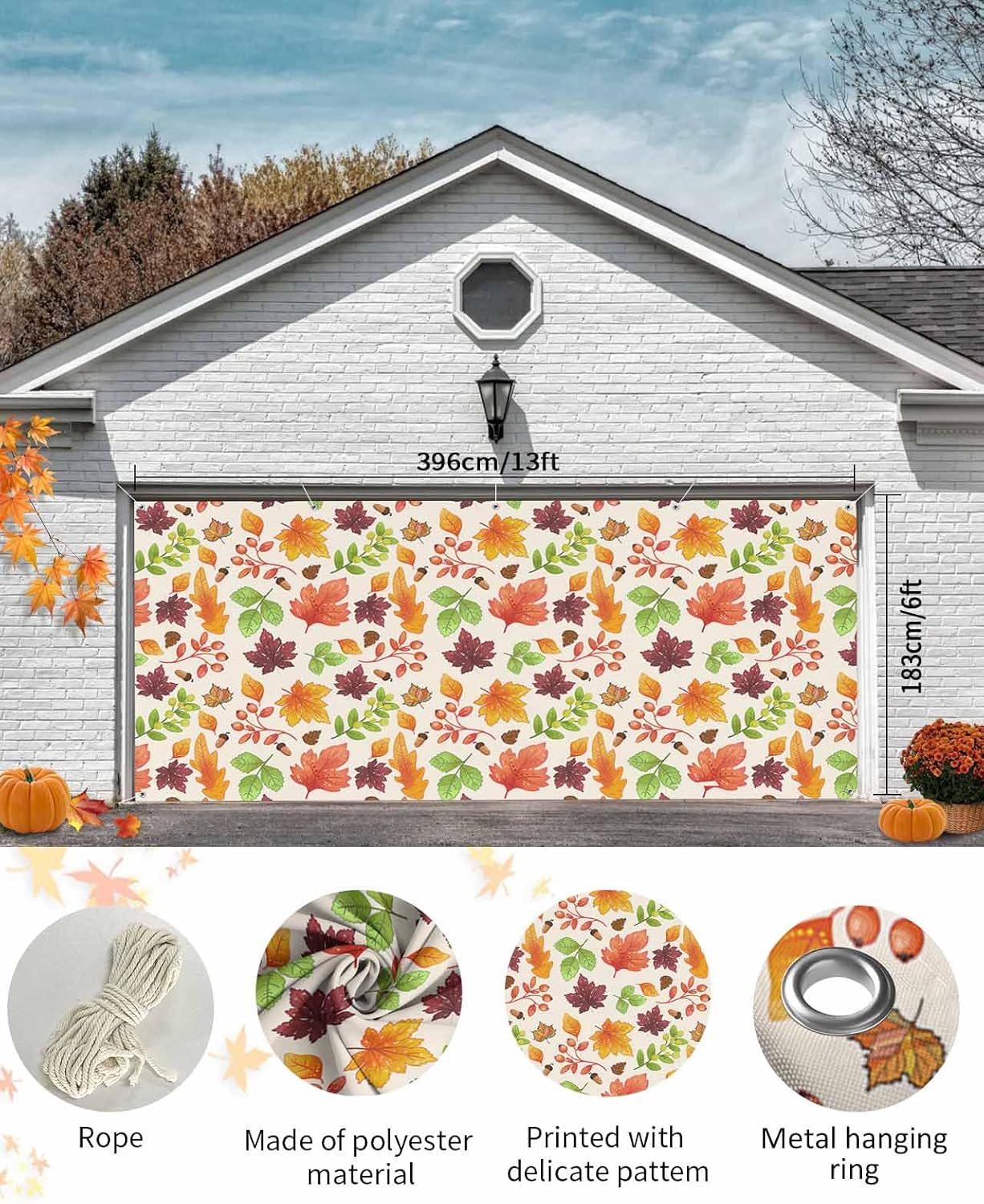 Thanksgiving Fall Leaf Garage Door Cover 7x8ft