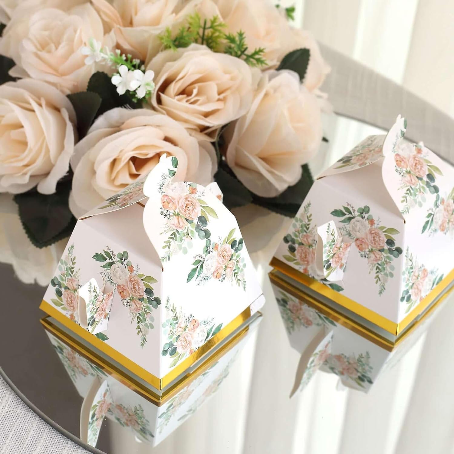 Efavormart 25 Pack Pink Peony Mini Teapot Gift Boxes with Gold Edge