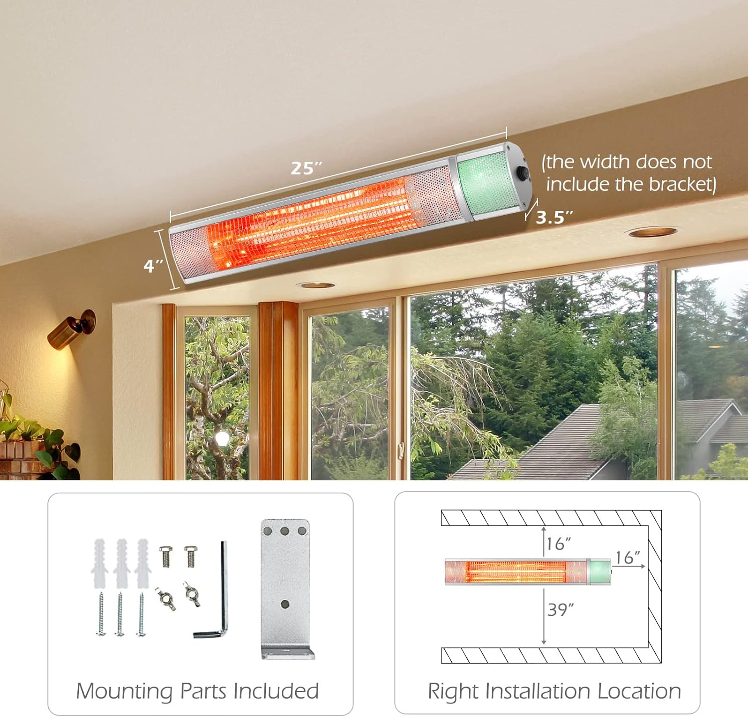 Tangkula 1500W Wall Mounted Patio Heater with Remote Control and 3 Power Settings