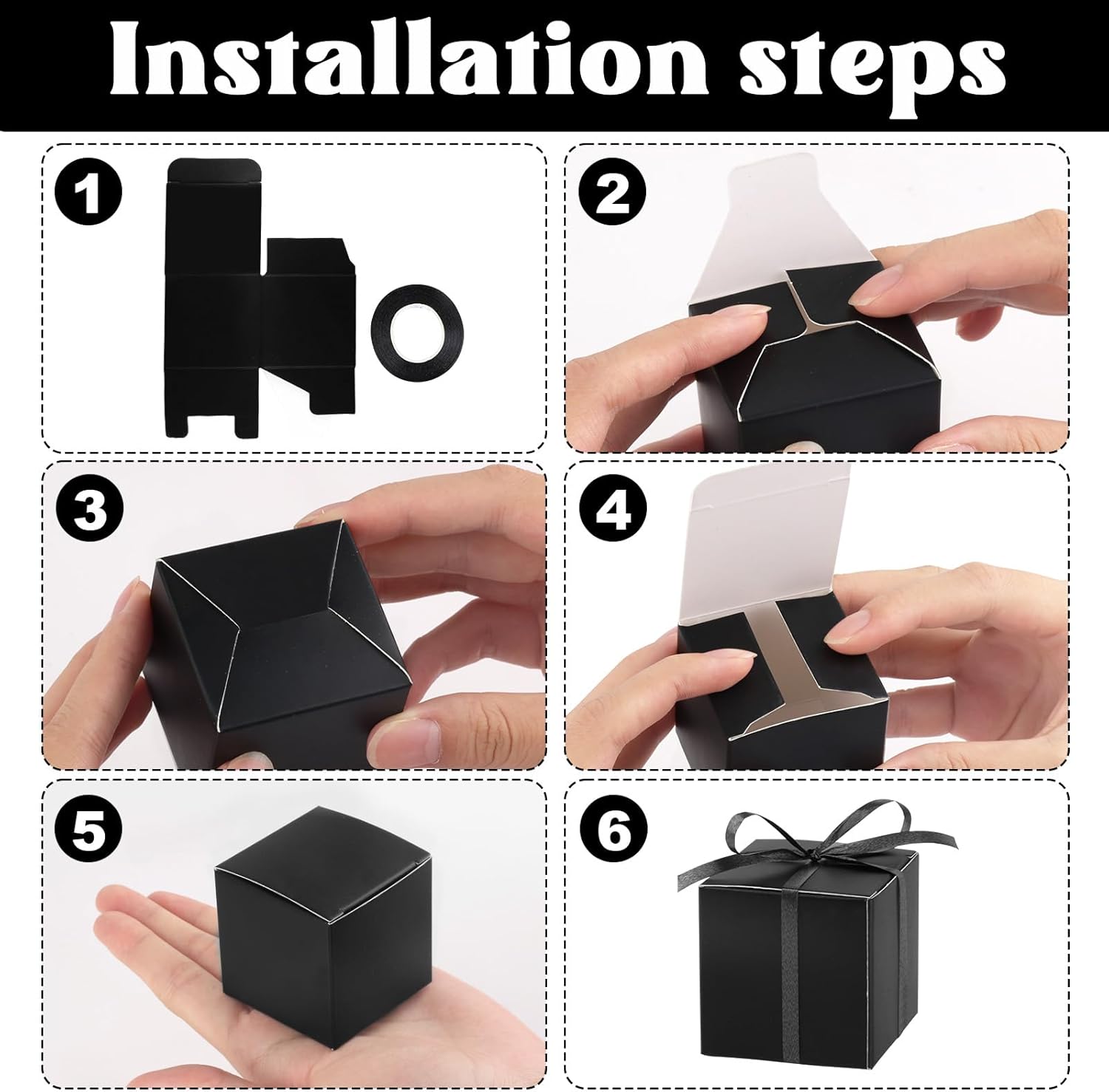Adecortalk 100Pcs Black Gift Boxes with Ribbons