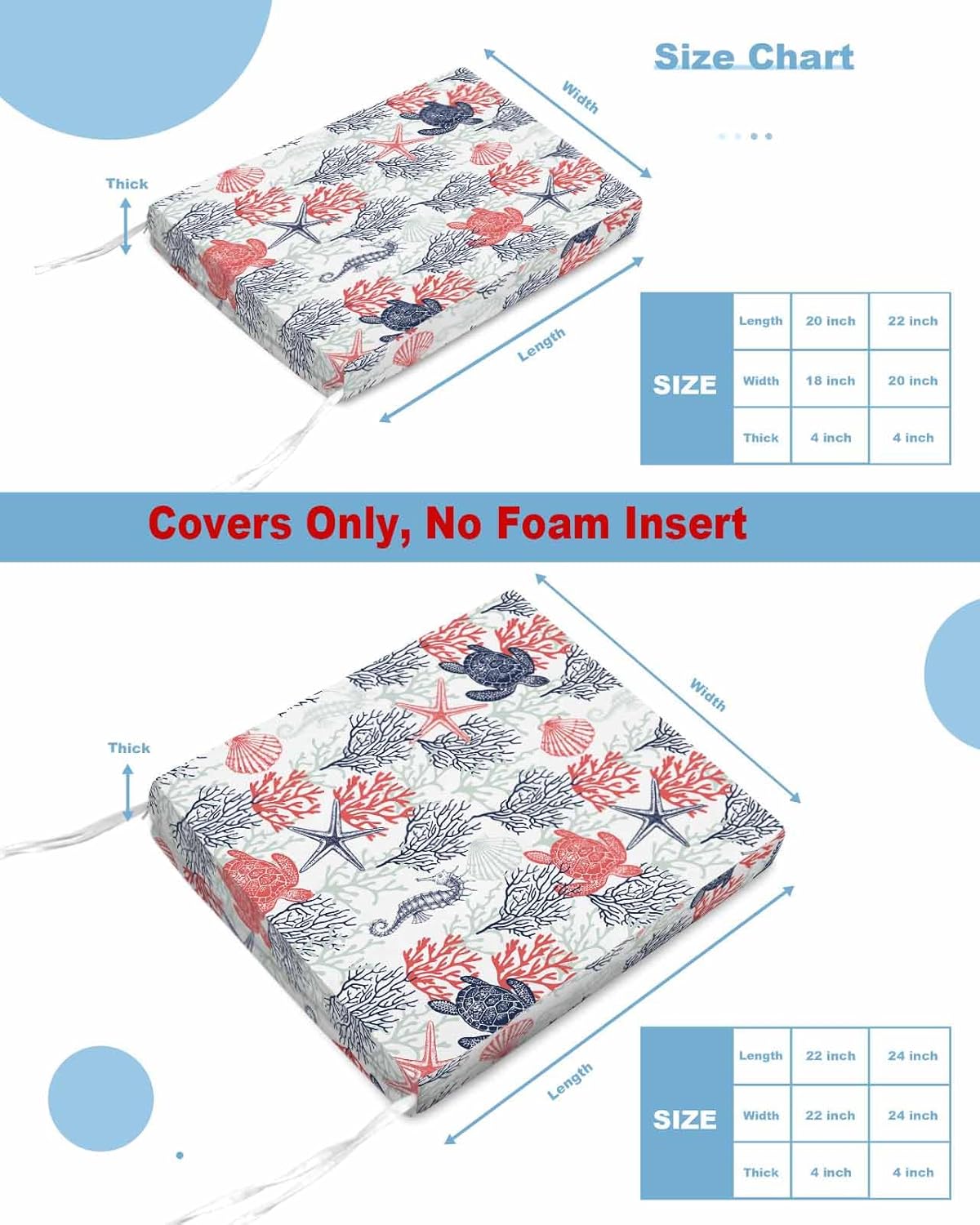 Red Navy Sea Turtle Waterproof Cushion Covers 4 Pack