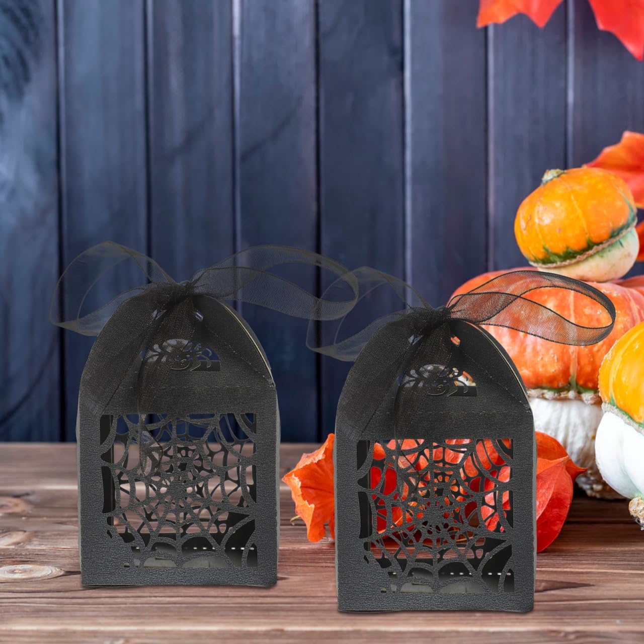 BESTOYARD 50Pcs Halloween Favor Boxes with Ribbons