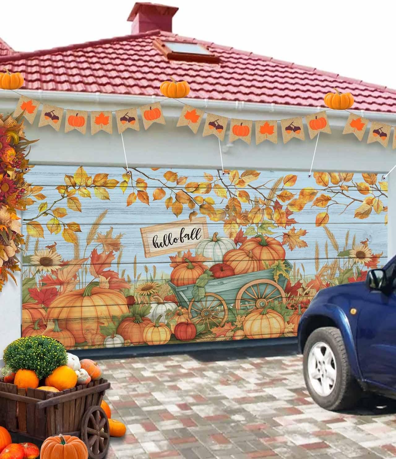 Fall Pumpkin Harvest Garage Door Cover 7x8ft