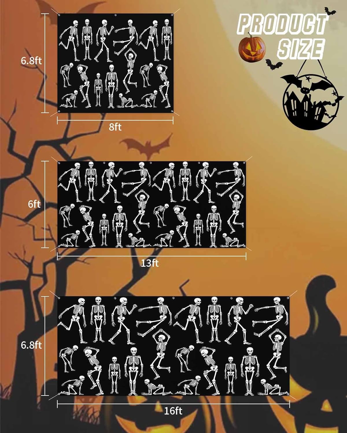 Happy Halloween Skeleton Skull Garage Door Cover 7x8ft
