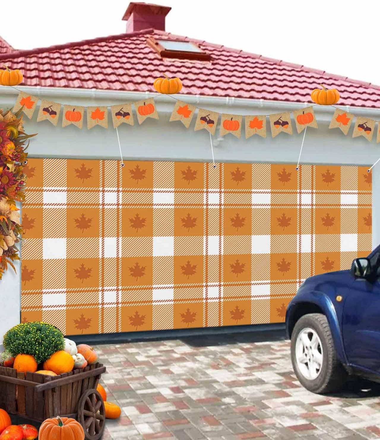 Thanksgiving Garage Door Cover 7x8ft Maple Leaf Design