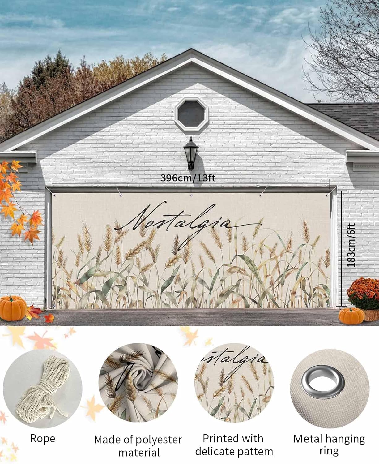 IDOWMAT Autumn Wheat Spikelets Garage Door Cover 7x8ft