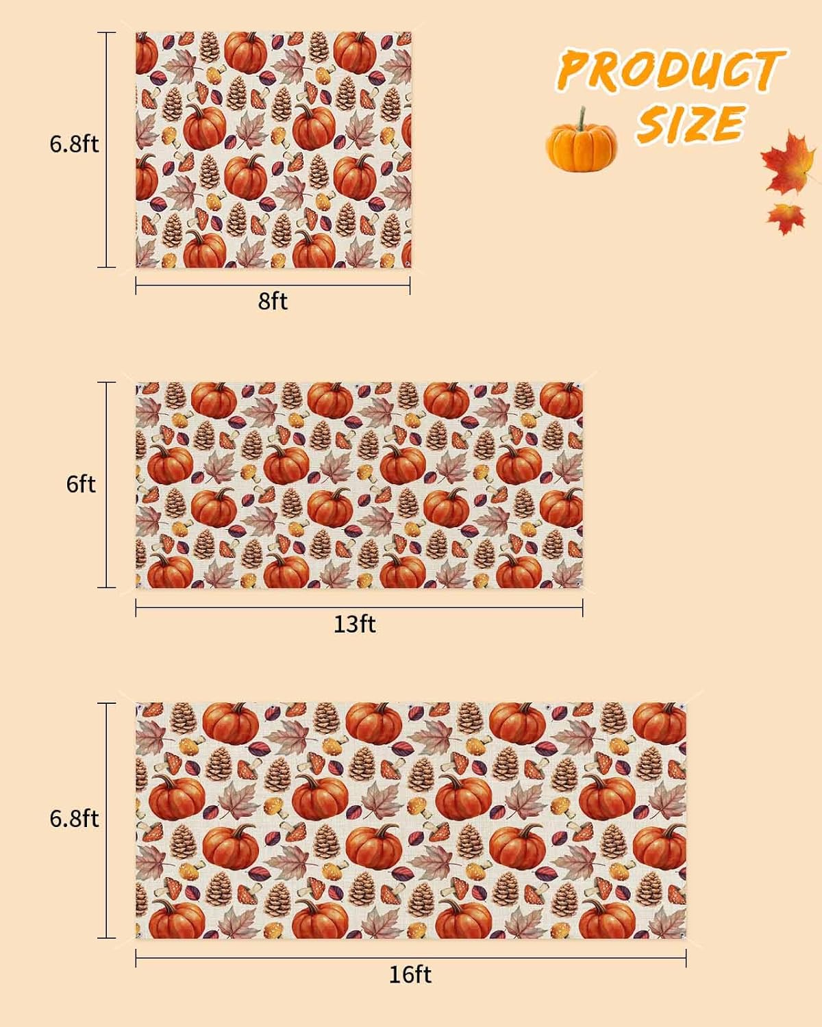 IDOWMAT Autumn Pumpkin Maple Leaf Garage Door Cover 7x8ft