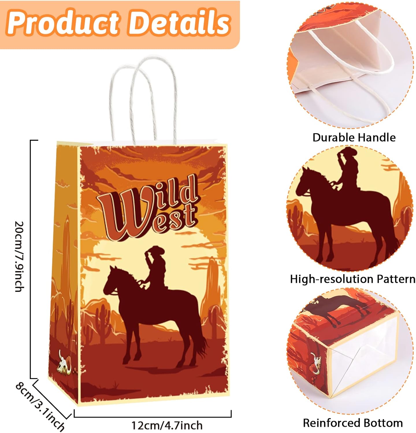 ZOIIWA 12 Pack Cowboy Gift Bags for Birthday Party Supplies