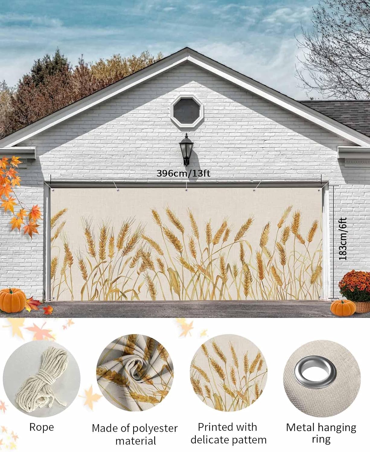 IDOWMAT Fall Yellow Wheat Spikelets Garage Door Cover 7x8ft