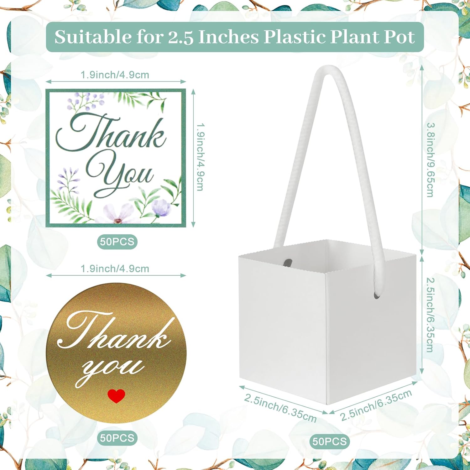 LawnIdyll 50 Pcs Succulent Wrap Bags with Thank You Stickers