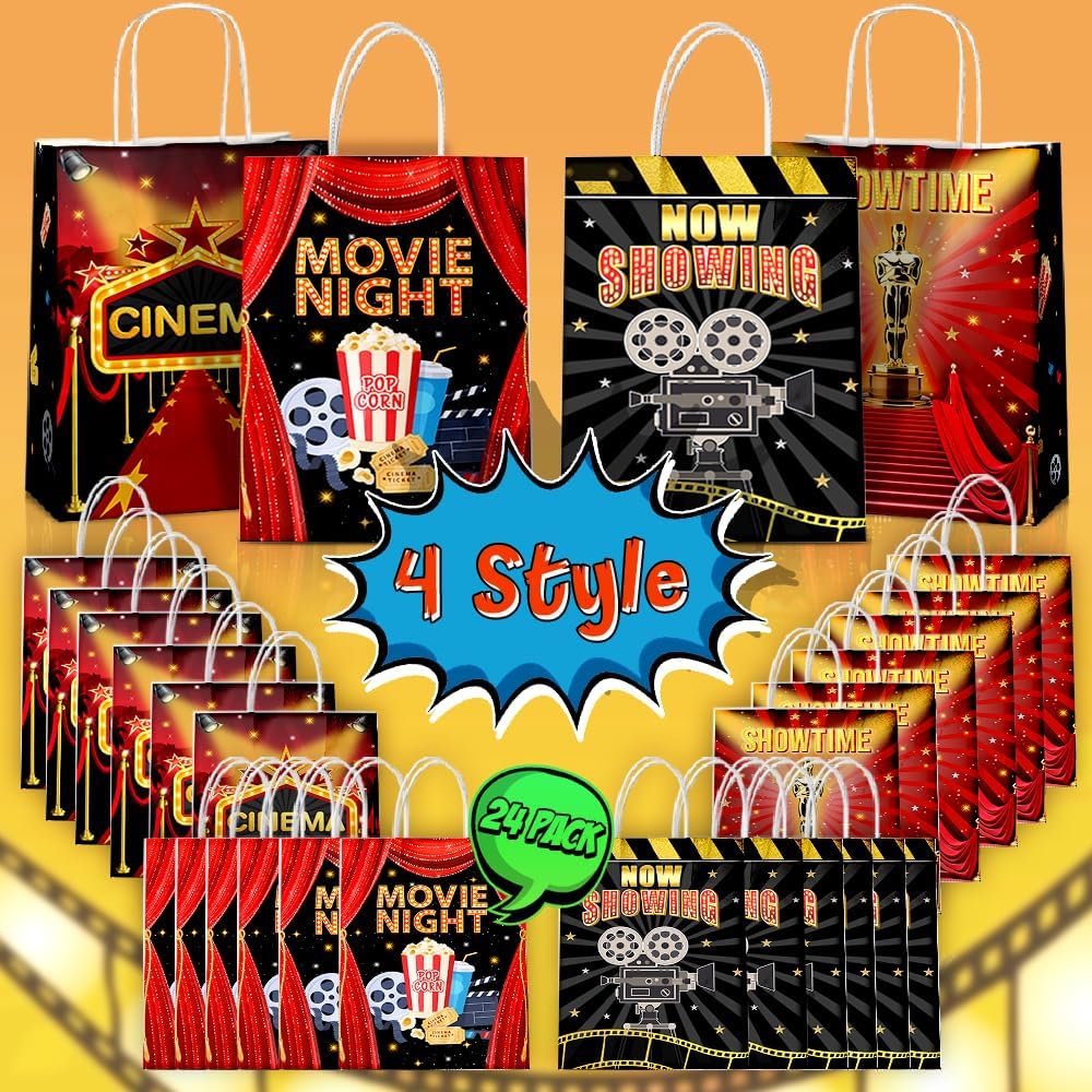 JOYGATHER 24 Pcs Movies Night Party Favor Bags with Handles