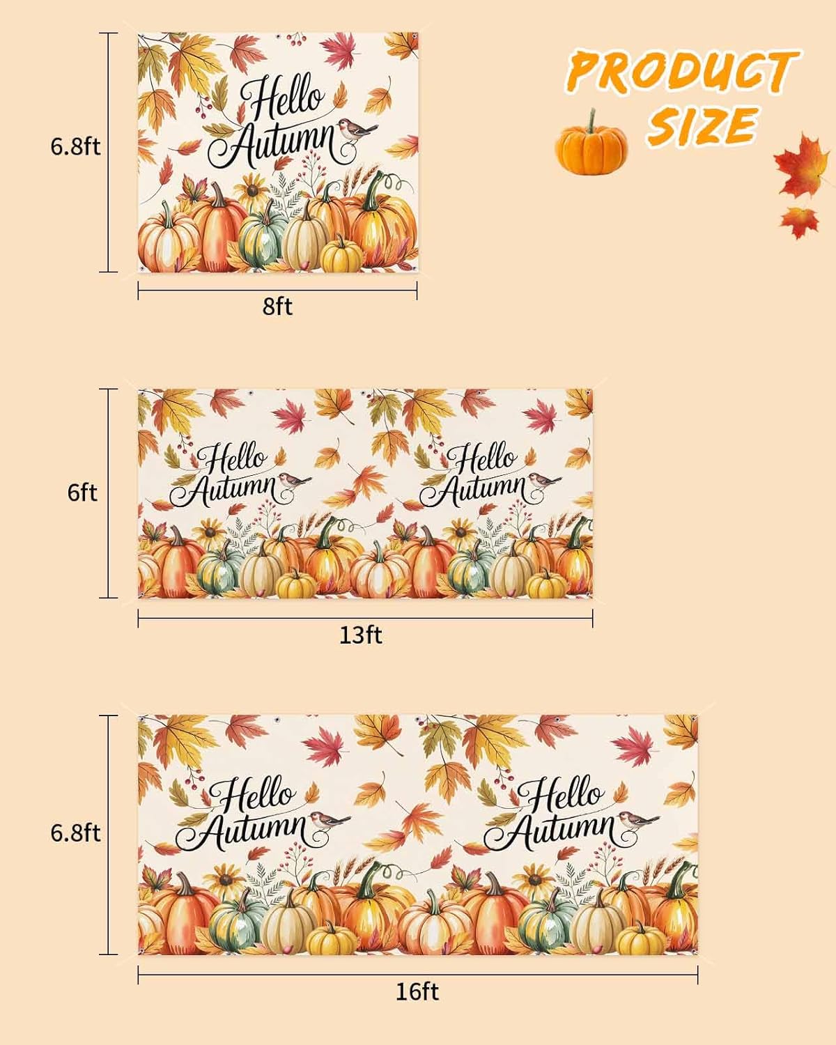 Fall Garage Door Banner 7x8 ft Hello Autumn Decor