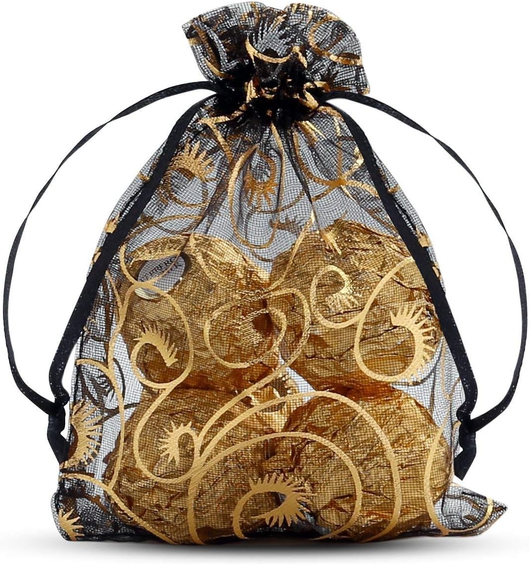 Stratalife 50PCS Black and Gold Organza Gift Bags