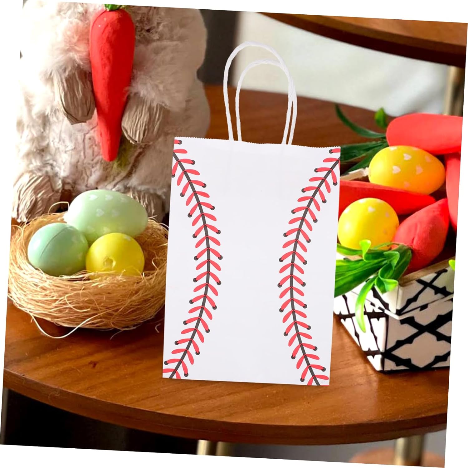 SHOWERORO 12pcs White Kraft Paper Baseball Party Bags