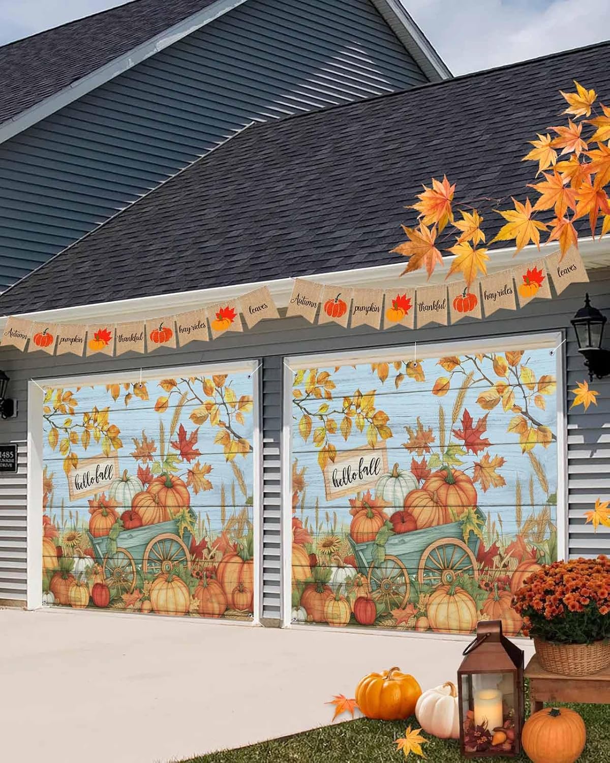 Fall Pumpkin Harvest Garage Door Cover 7x8ft