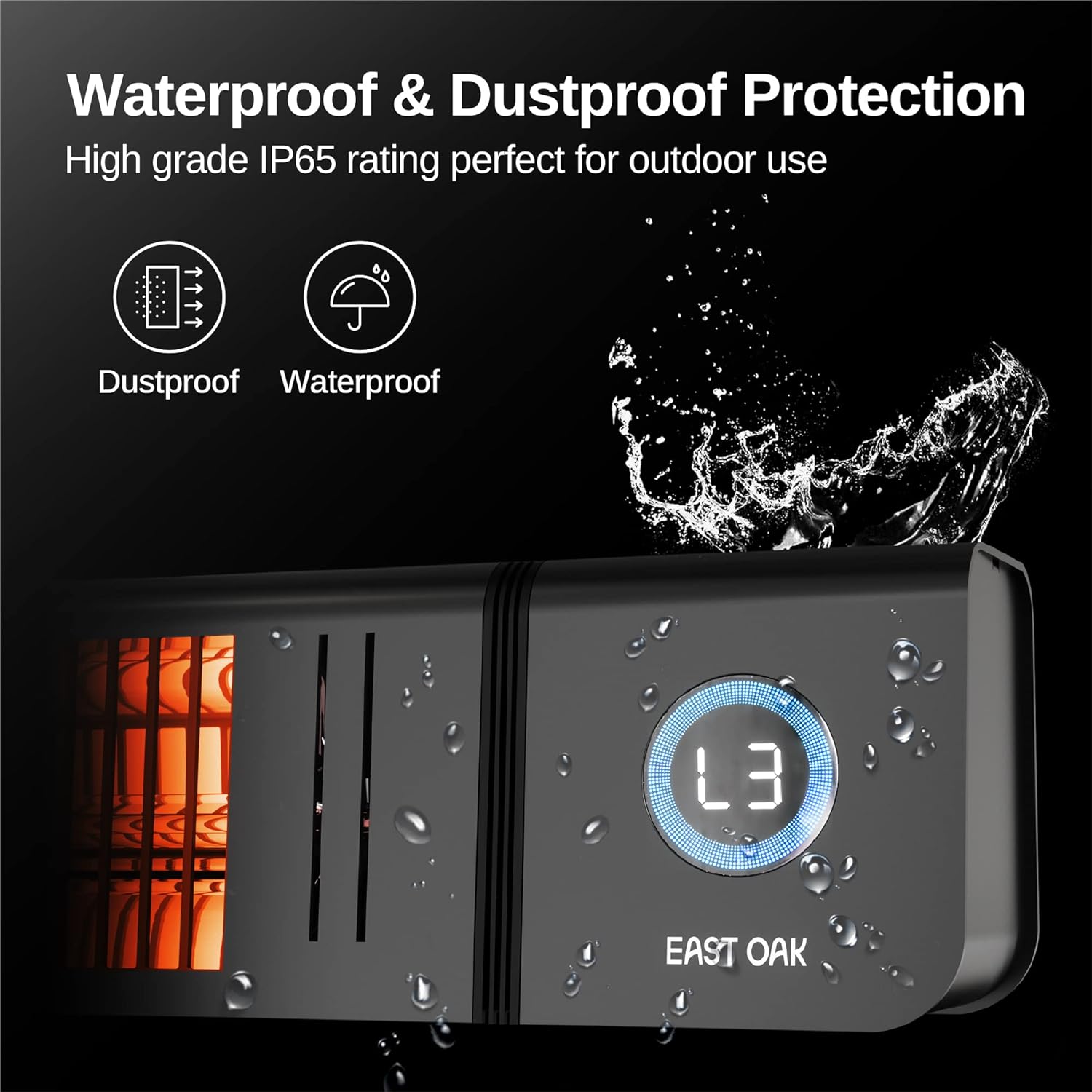 EAST OAK 3000W Wall Mounted Electric Patio Heater with IP65 Waterproof Remote Control