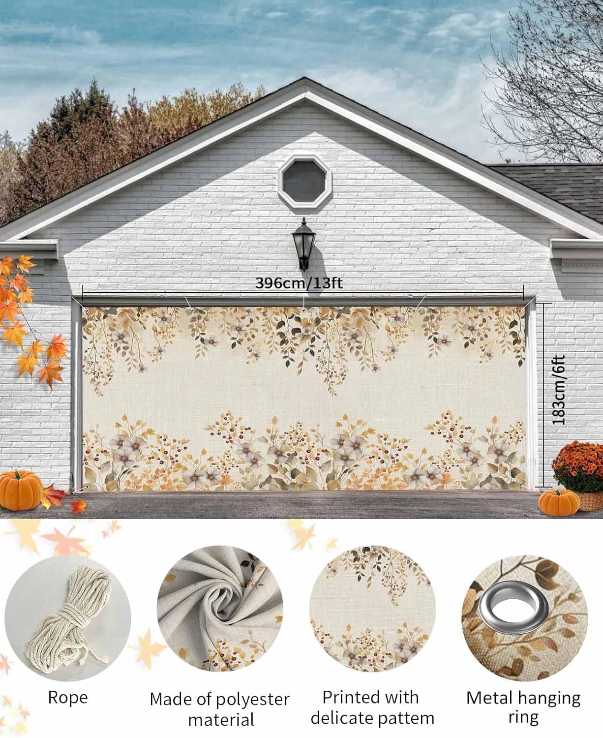 IDOWMAT Autumn Leaves Flower Garage Door Cover 7x8ft