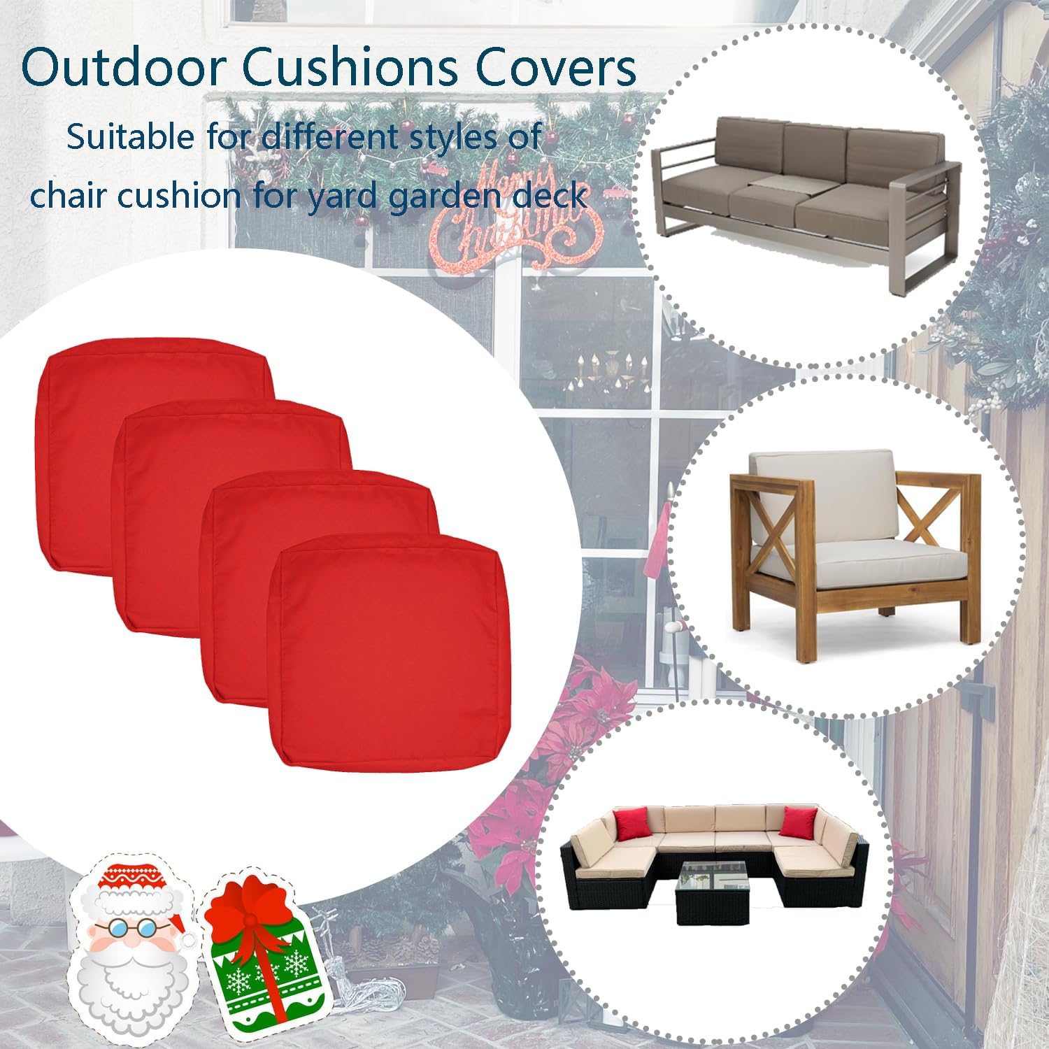 FLYMEI 4Pack 24x24x4 Outdoor Cushion Covers
