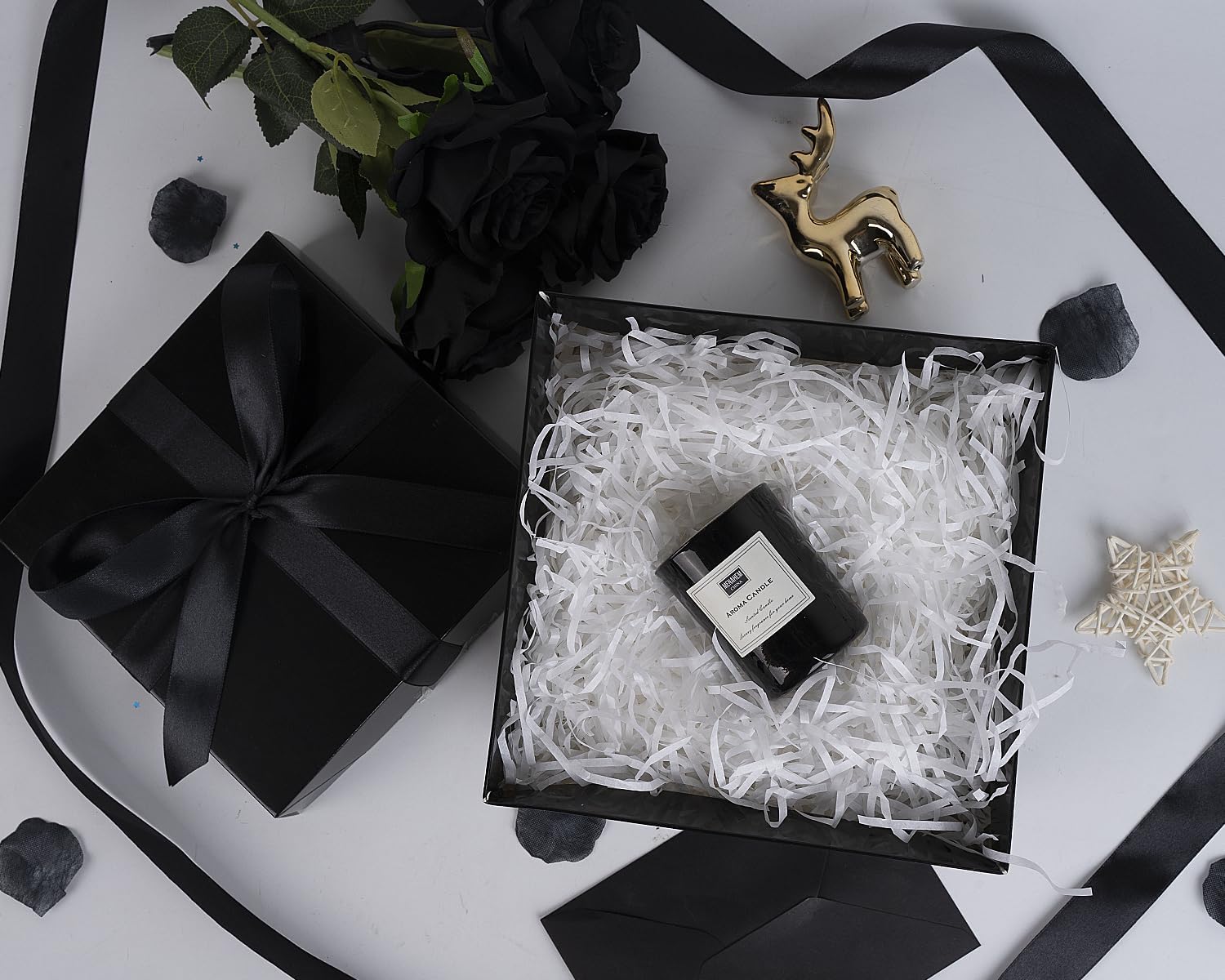 Jaywayang 5 Pack Black Gift Boxes with Lids Ribbons Tissue Papers