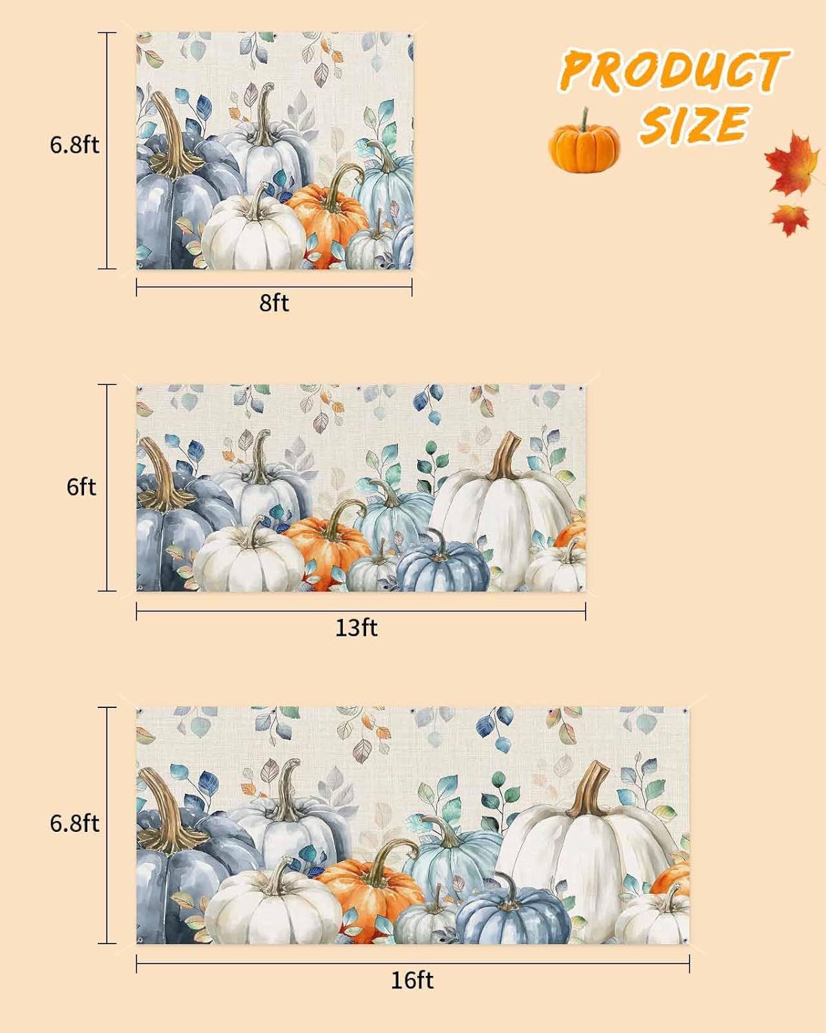 Autumn Pumpkin Garage Door Cover 7x8ft Blue Eucalyptus Leaves Hanging Banner