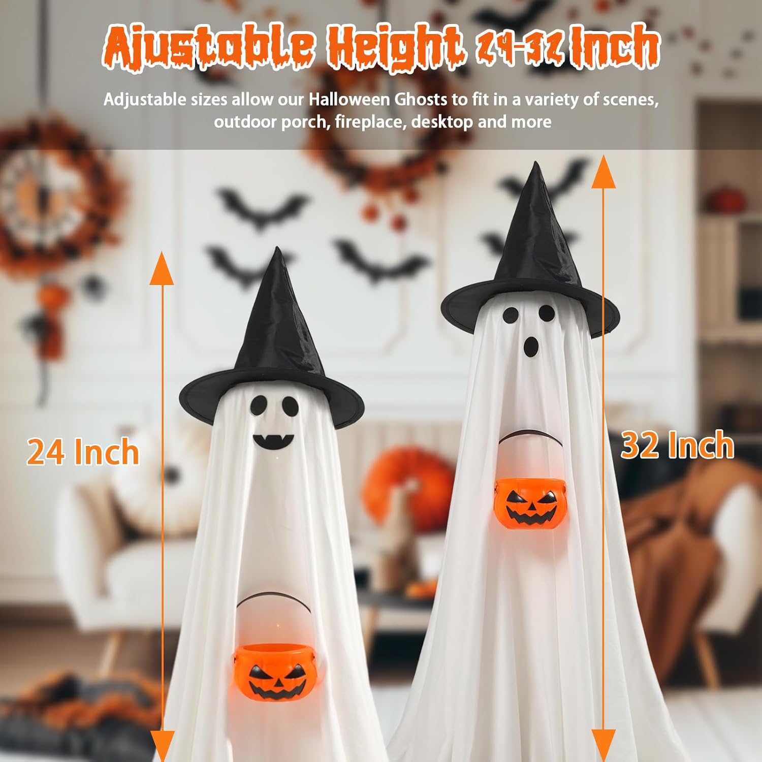 PEJOURI Halloween Decor 2 Pack Ghost Lights