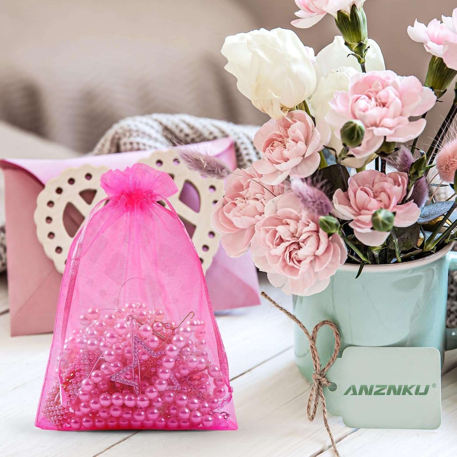 ANZNKU 100 Pack Assorted Organza Gift Bags 5x7 Inch