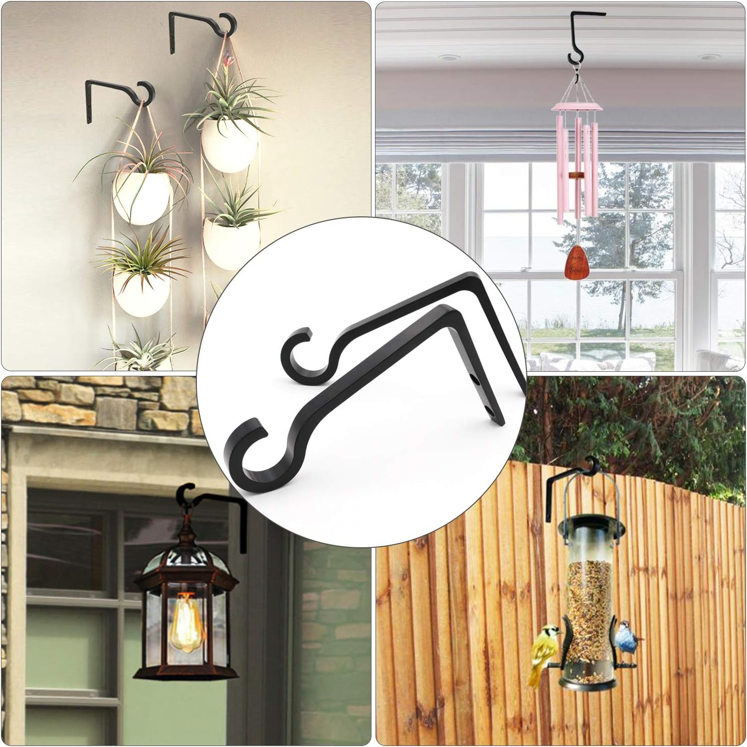 QIEGL 6 Inch Metal Plant Hook 2 Pack Black