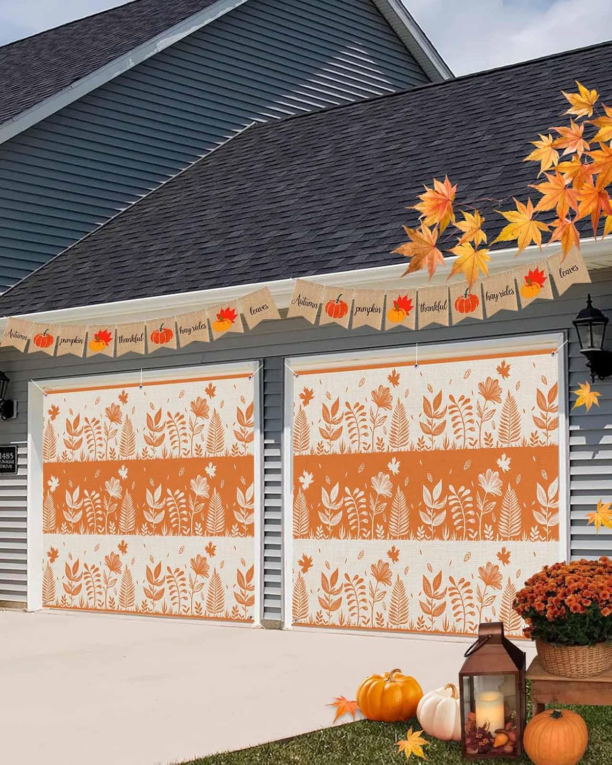 IDOWMAT Autumn Flower Leaf Garage Door Cover 7x16ft