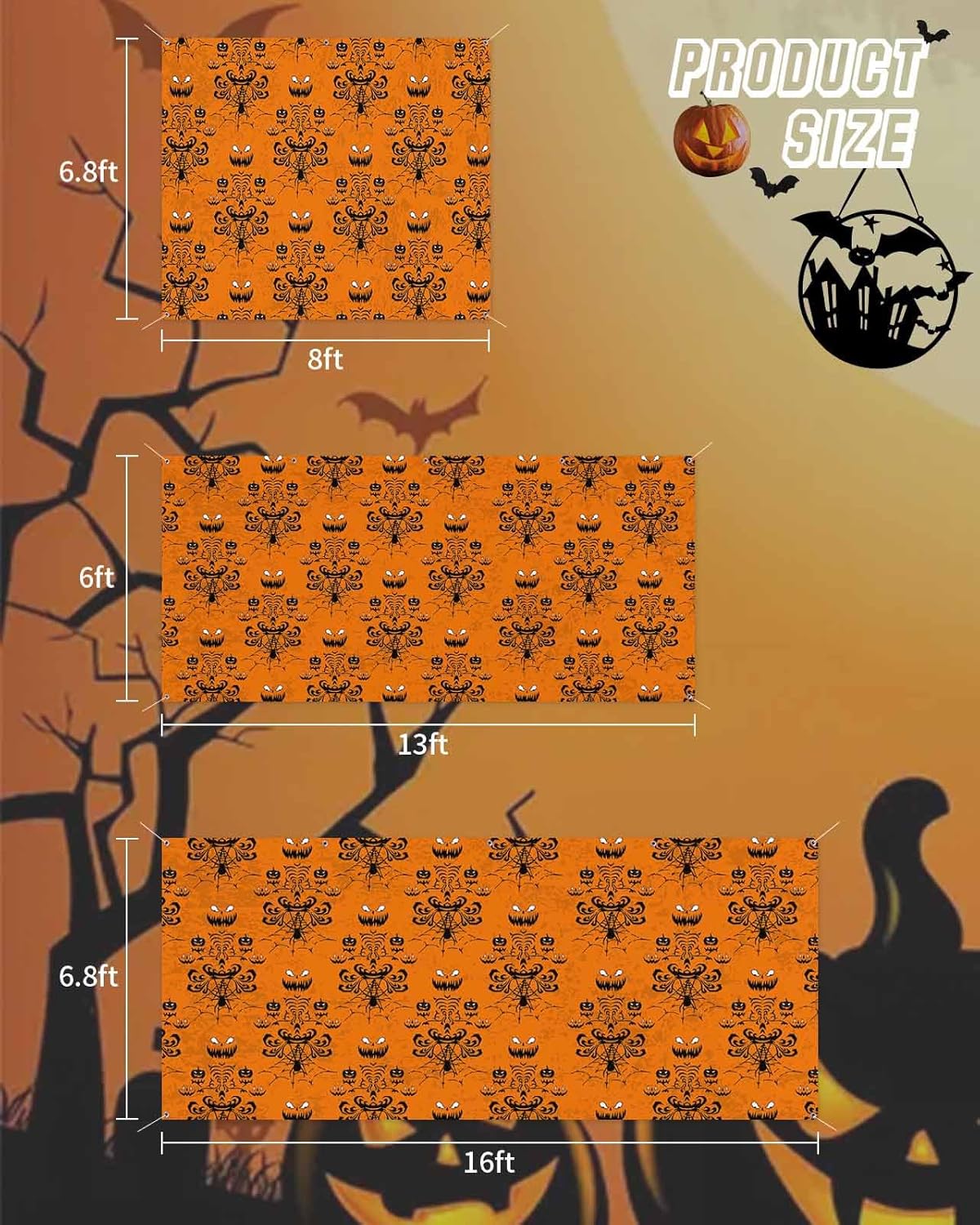 IDOWMAT Halloween Ghost Face and Spiders Web Garage Door Cover 7x16ft