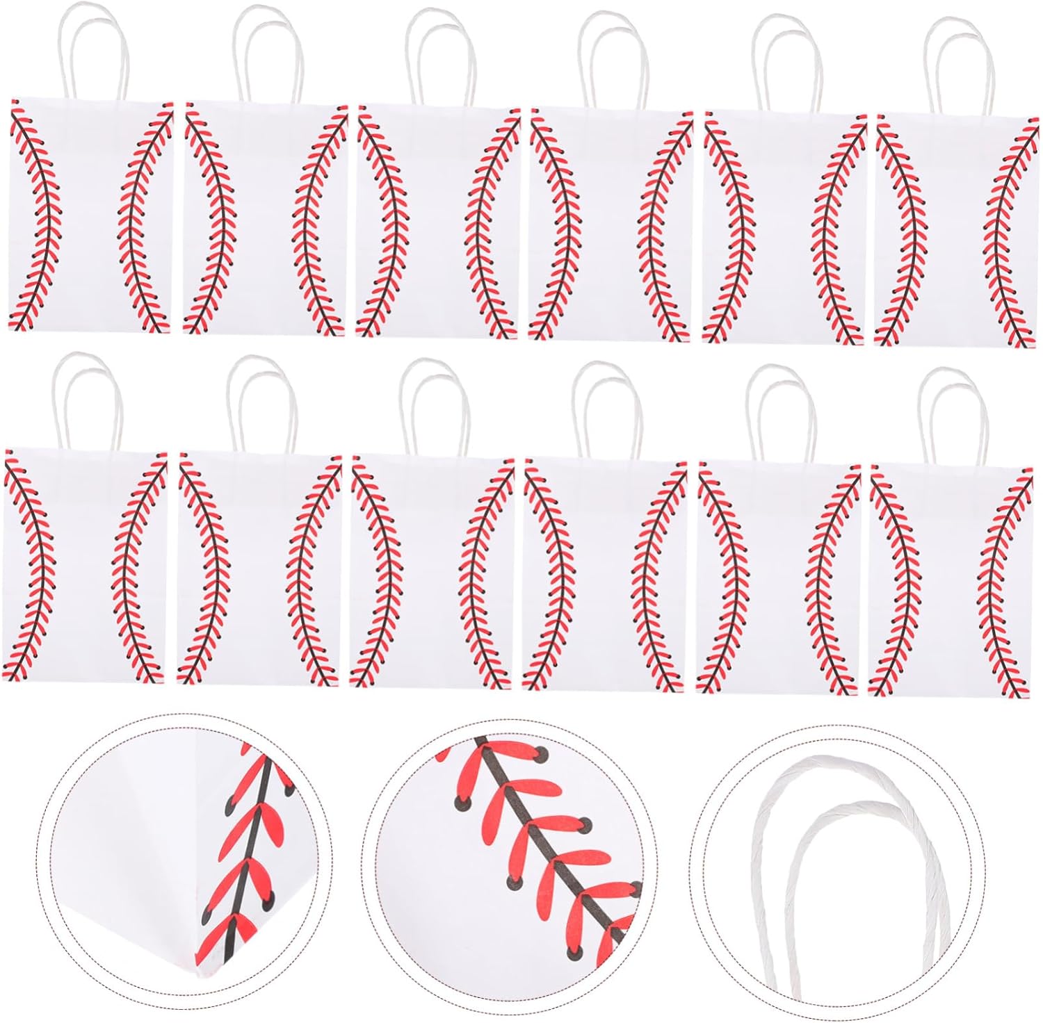 SHOWERORO 12pcs White Kraft Paper Baseball Party Bags
