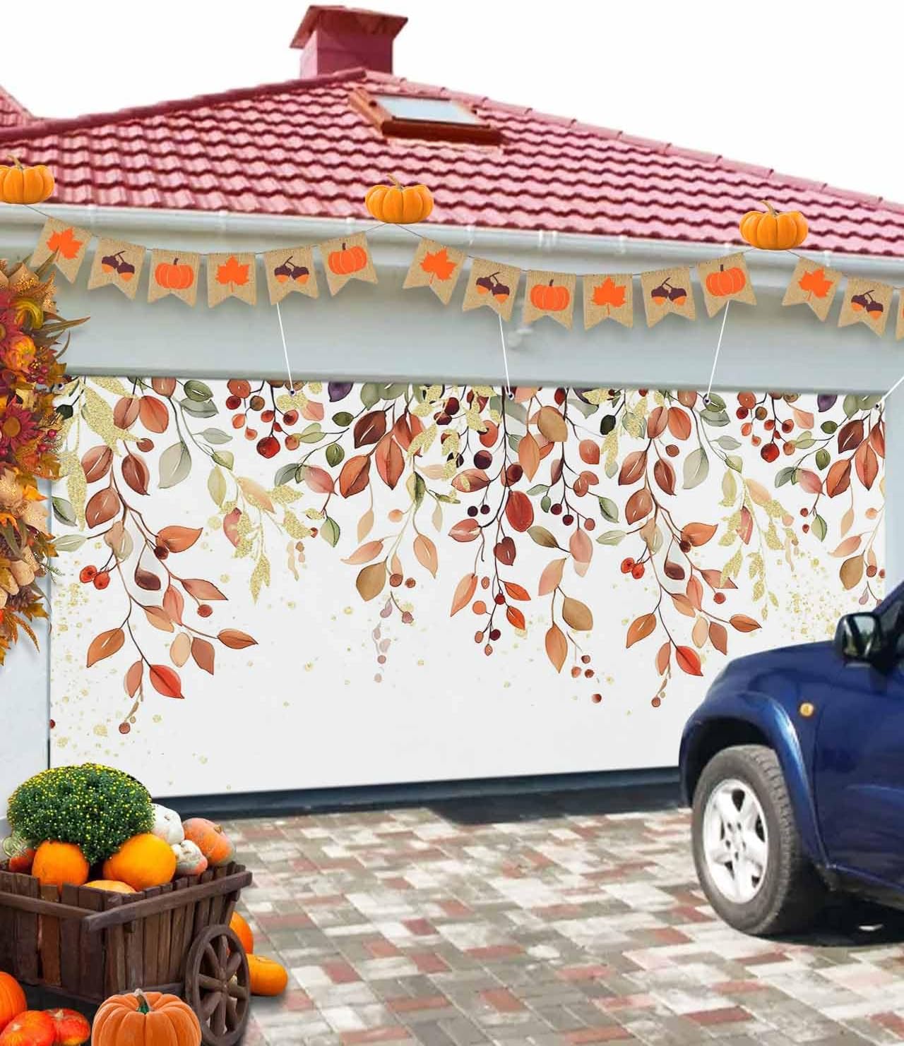 Watercolor Fall Leaves Garage Door Cover 7x8ft