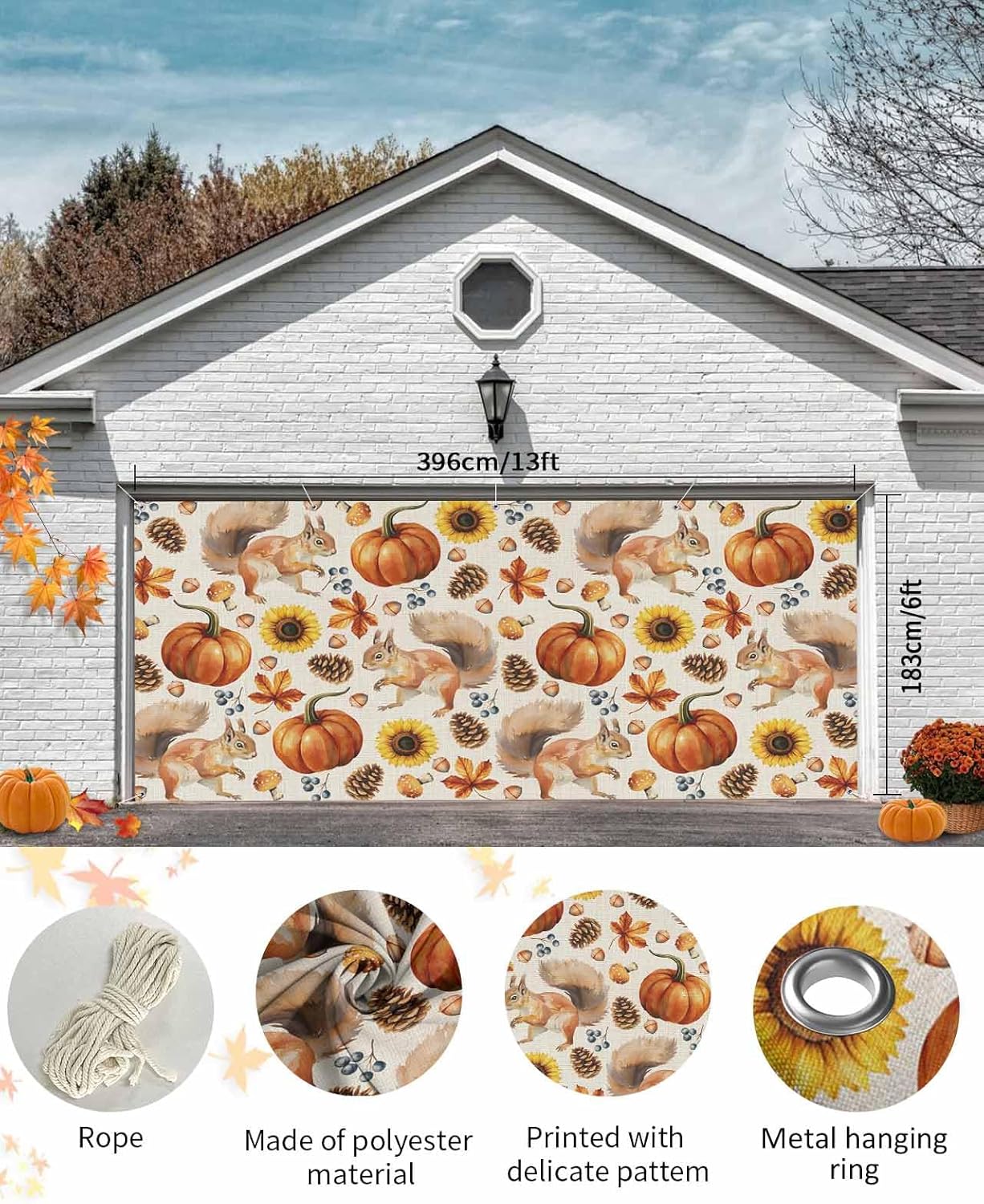 Fall Garage Door Banner Cover 7x8 ft Decor