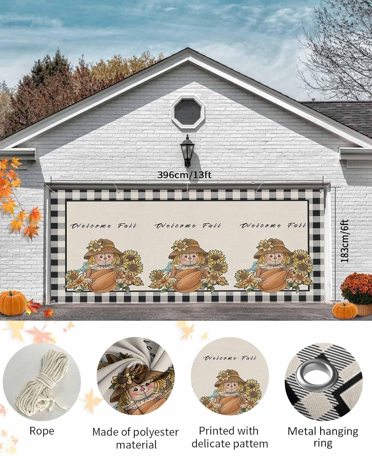 Thanksgiving Garage Door Cover 7x8ft Retro Farm Decor