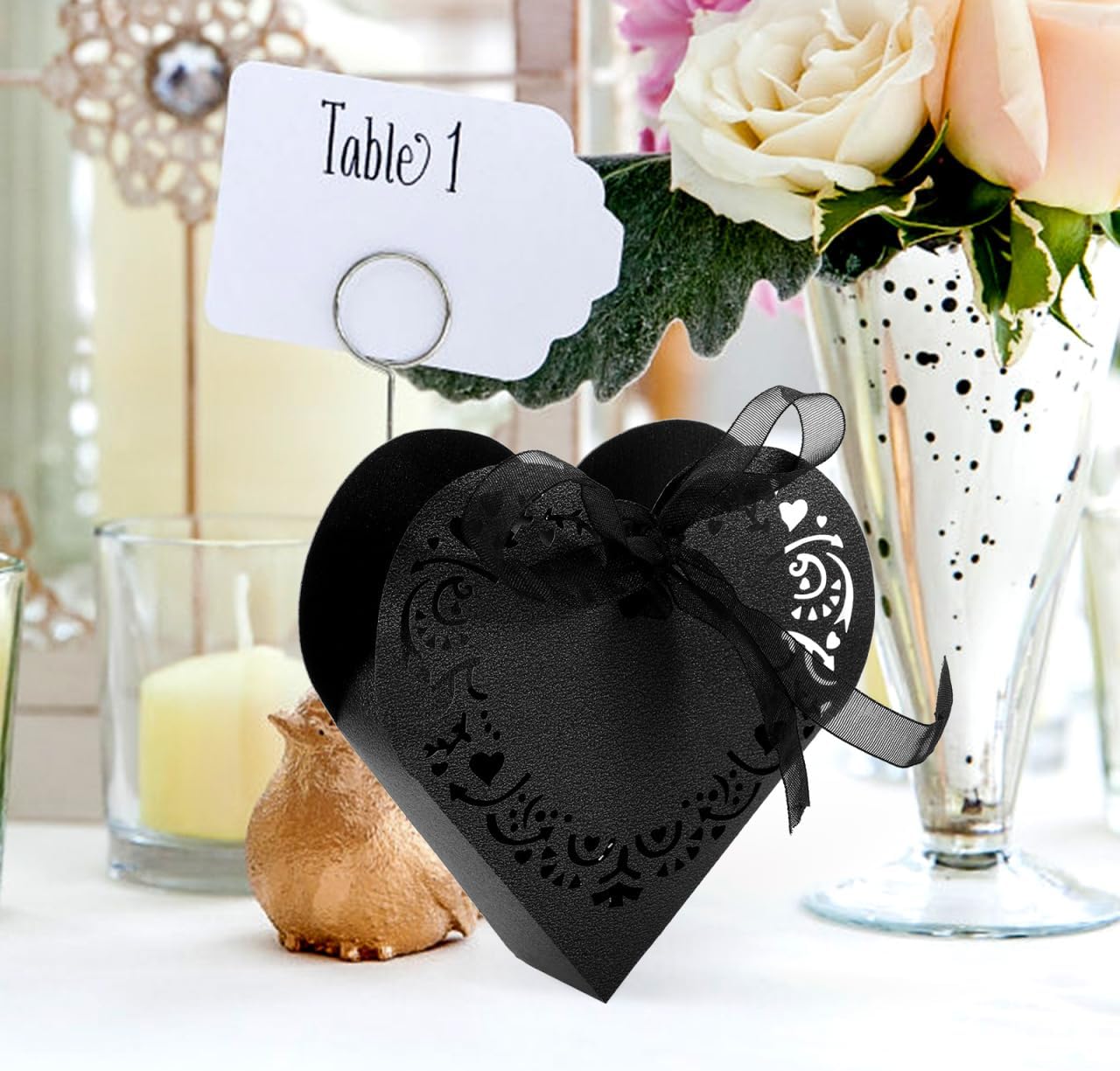 HOMSFOU Heart Shape Wedding Favor Boxes with Ribbons
