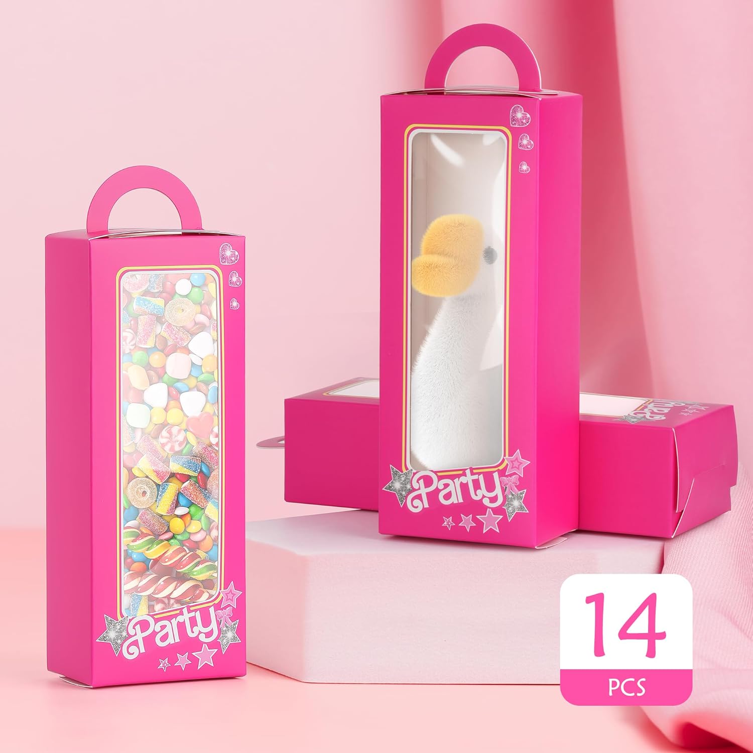 14PCS Pink Girls Party Favor Boxes with Stars and Dolls