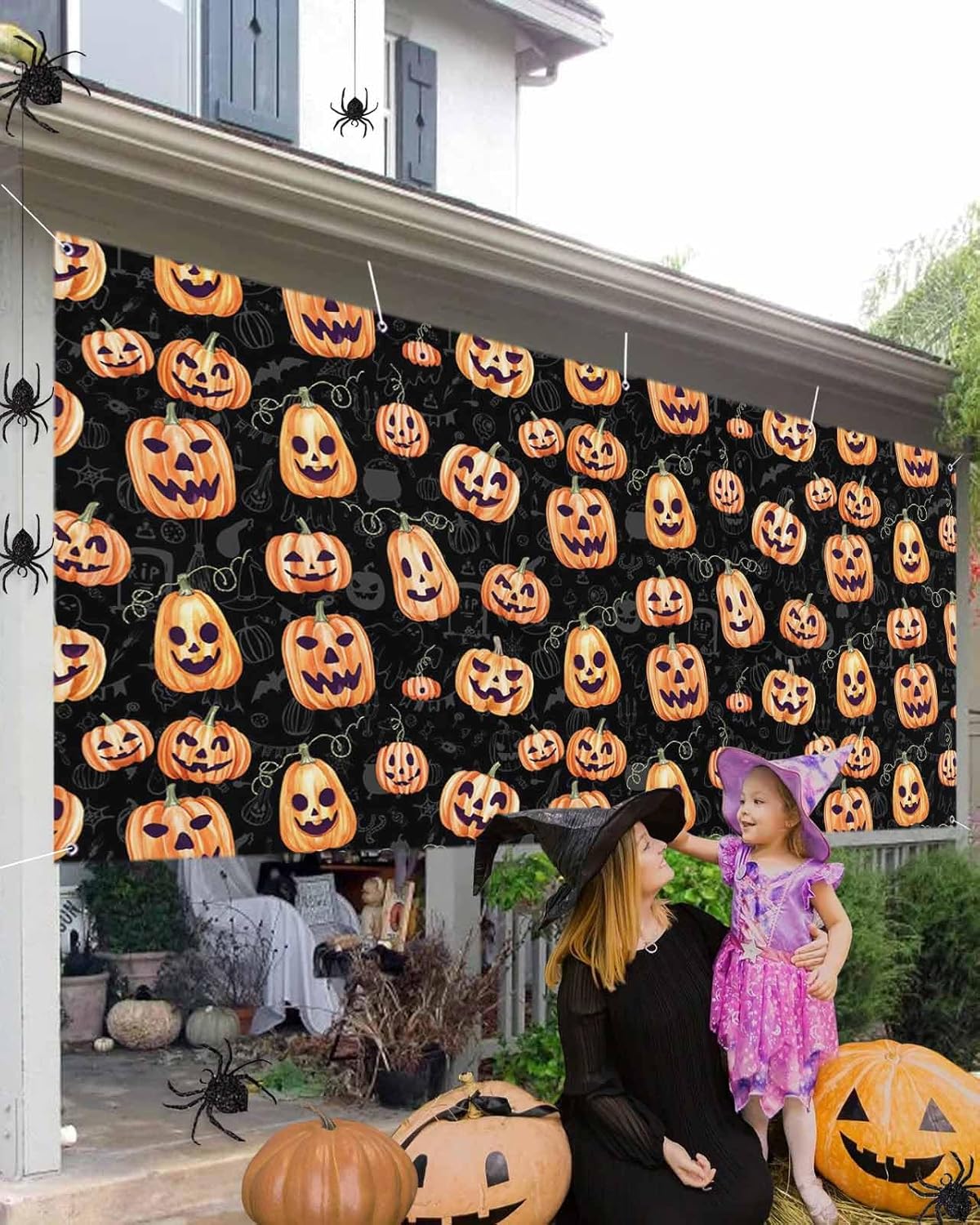 Halloween Pumpkin Ghost Face Garage Door Cover 7x8ft