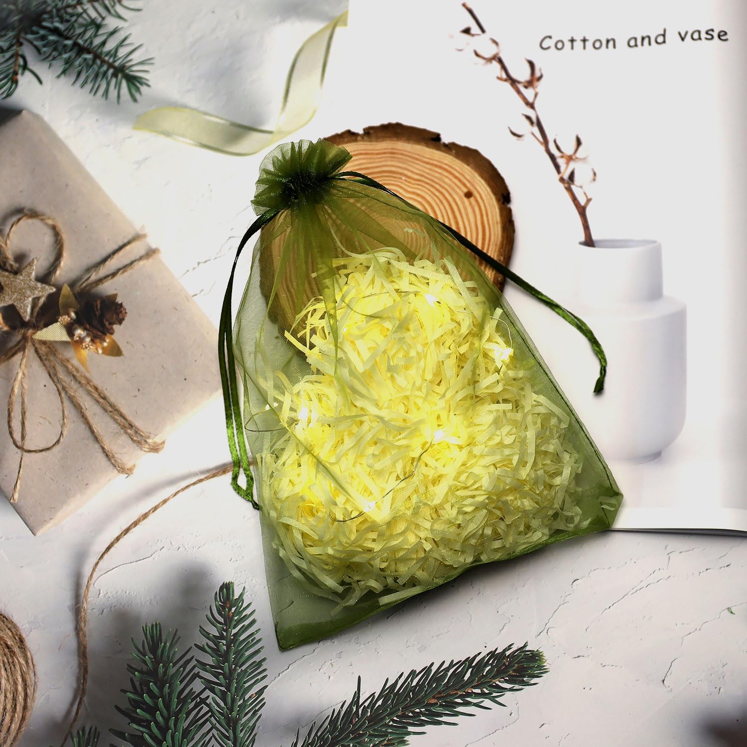 100pcs Organza Pouch Bags with Drawstring Moss Green