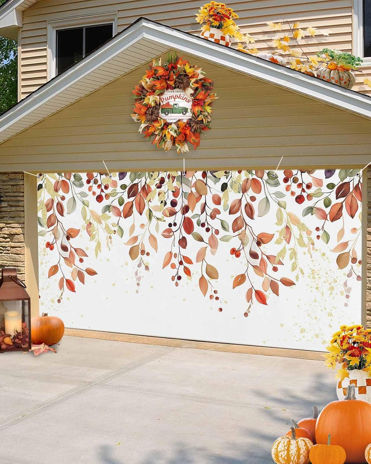 Watercolor Fall Leaves Garage Door Cover 7x8ft