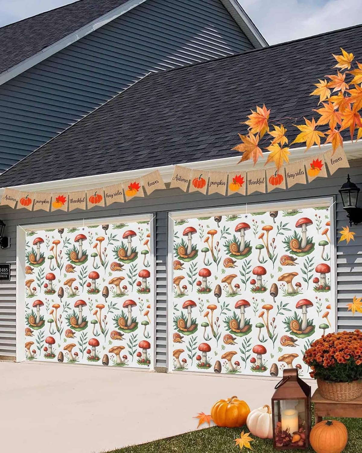 Pastoral Mushroom Garage Door Cover 7x8ft Hanging Banner
