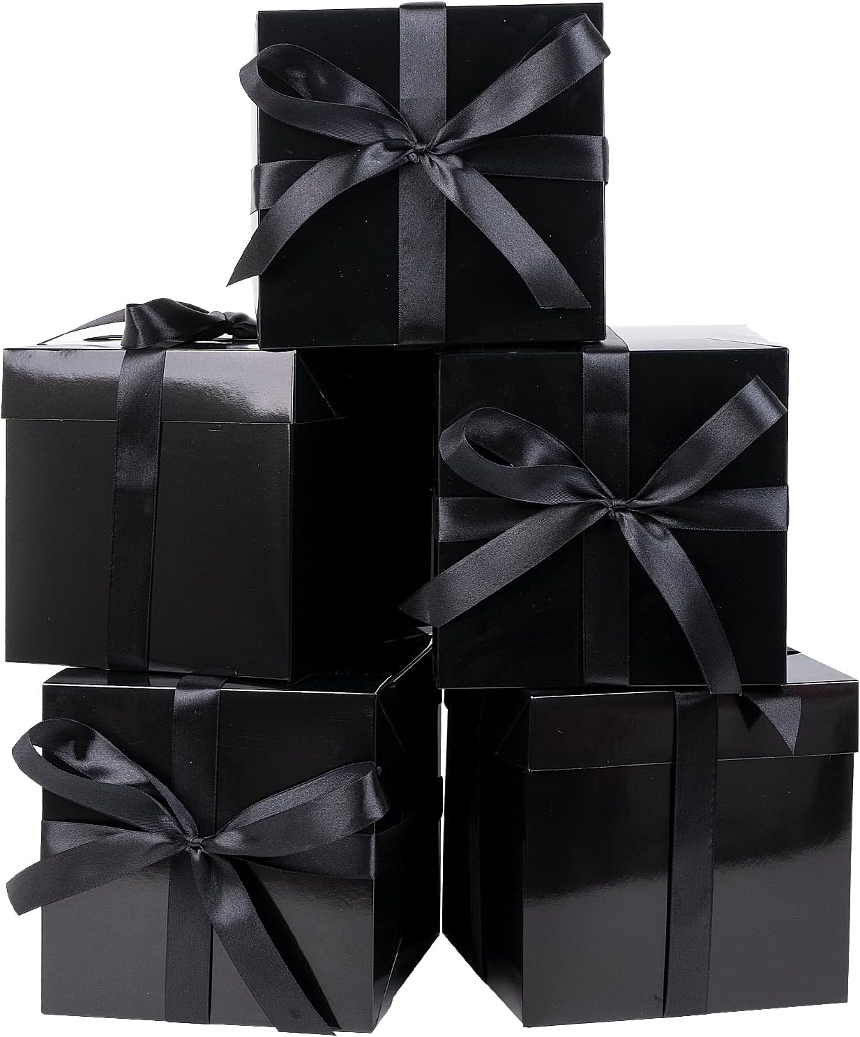 Jaywayang 5 Pack Black Gift Boxes with Lids Ribbons Tissue Papers