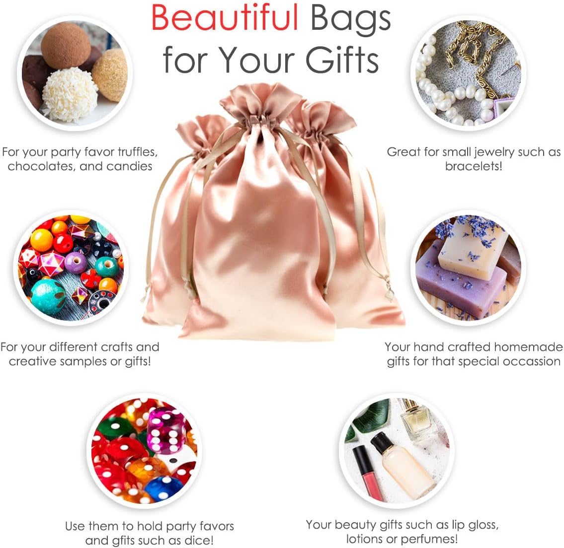 6 Inch x 9 Inch Rose Gold Satin Gift Bags